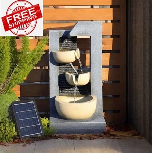 Solarbetriebenes Garten-Wasserspiel mit LED-Leuchten Kaskadenbrunnen - Bild 1 von 8