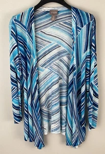 Chico's Open Cardigan Blue & White Stripe Lightweight Sweater Size 2 (L) - Picture 1 of 15