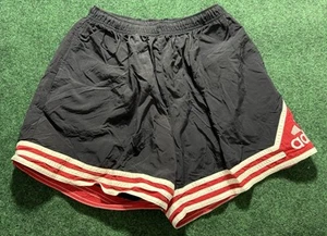 Vintage Adidas Nylon 3 Stripes Soccer Black Red Shorts 90s 80s Size Medium - Picture 1 of 11