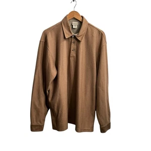 L.L. Bean Men's XL 100% Cotton 3 Button Knit Collared Tan Long Sleeve Polo Top - Picture 1 of 9