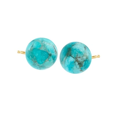 Ross-Simons 10-10.5mm Turquoise Bead Stud Earrings in 14kt Yellow Gold - Image 1 of 4