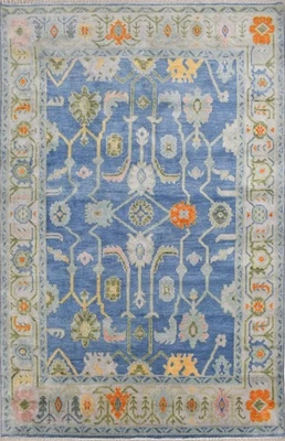 Stunning beautiful Blue Oushak Rug- 5x8 8x10 9x12 Turkish Area Wool Carpet - Image 1 of 4