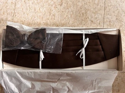 JUEGO DE SILLÍN FORMAL SATINADO MARRÓN Cummerbund con pajarita *NUEVO Unisex Foto 1 de 2