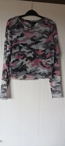 Girls Grey And Pink Camo Mesh Top Age 12-13yrs - Picture 1 of 4