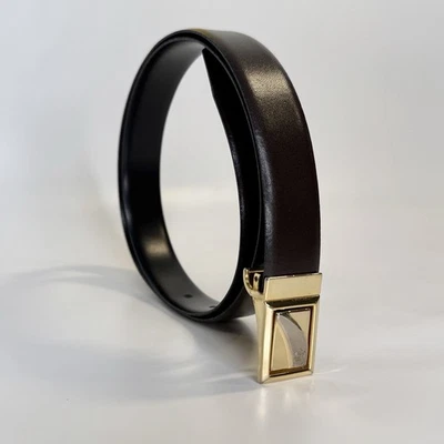 Vintage Christian Dior Skinny Belt Black Brown 40 In/100cm Reversible Gold Logo - Image 1 of 4