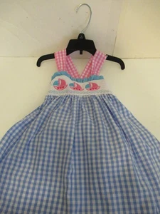 Abito a quadri P77 bambina taglia 3T smocked by Lil Cactus blu rosa - Foto 1 di 5