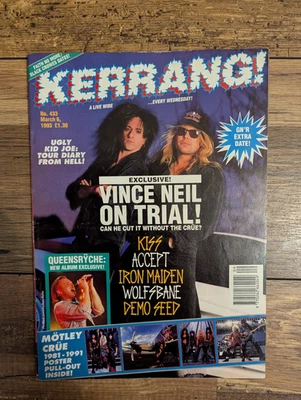 Kerrang! 433 Motley Crue 8-page Poster Pull-Out, KISS, Iron Maiden, Wolfsbane - Image 1 of 4