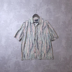 Allsaints Shirt Mens Large Green Relaxed Fit Serpentes Print Short Sleeve Button - Picture 1 of 9