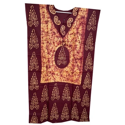 Paisley Print Back & Front Yoke Cotton Resort Wear Travel Kaftan Boho House Maxi - Image 1 of 2