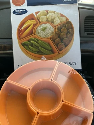 6 Piece Lazy Susan Chip & Dip Set With Rotating Bamboo Tray NEW UNOPENED - Image 1 of 4