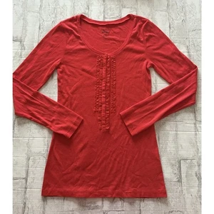 Top Henley Old Navy Y2K Rojo Volantes Grande Romántico Cuello Redondo Manga Larga Talla M - Imagen 1 de 9