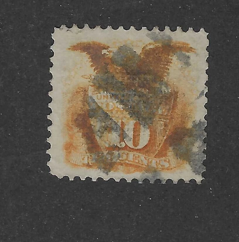 US Scott # 116, 10 cent yellow, eagle & shield, XF, 1869, scv. $325 - Image 1 of 2