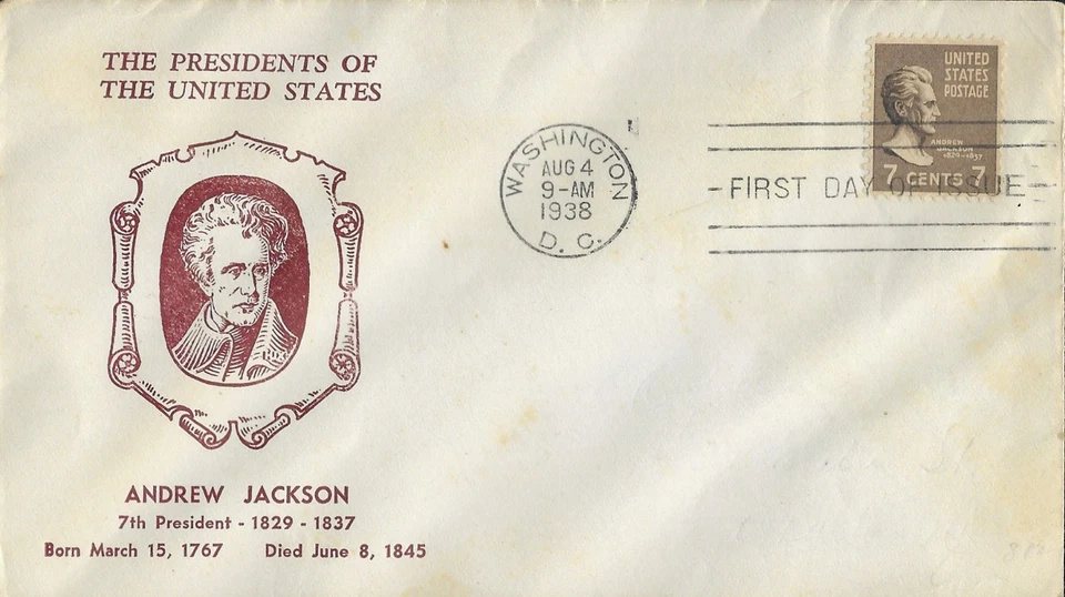 1938 Prexie FDC, #812, 7c Andrew Jackson, Hux Cut P-11 - Image 1 of 1