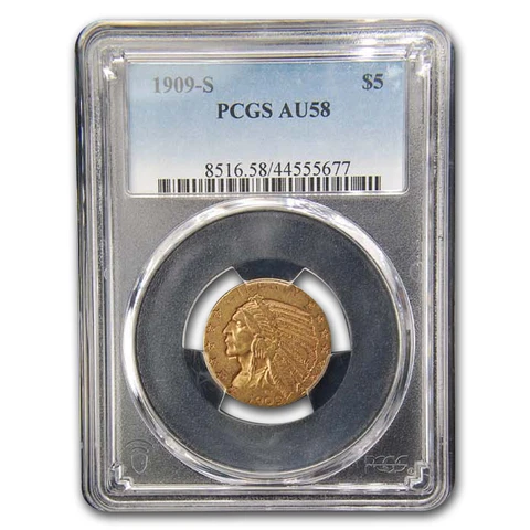 1909-S $5 Indian Gold Half Eagle AU-58 PCGS - SKU#195069 Cover