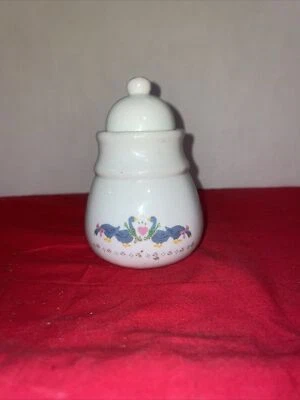 Ceramic Lidded Ginger Jar With Ducks And A Heart. 4.5” Tall- Estate Find - Image 1 of 4