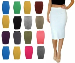 WOMENS LADIES MIDI PENCIL SKIRT LADIES PLUS SIZE TUBE SKIRT BODYCON OFFICE 8-14 - Picture 1 of 12
