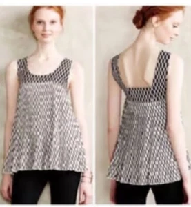 Deletta Anthropologie Pleated Geometric Print Tank Top S New Swing - Picture 1 of 6