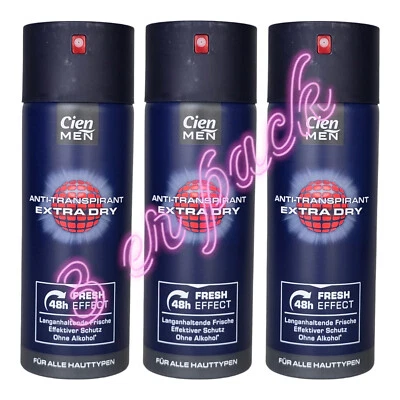 3 x Cien Men Anti-Transpirant Extra Dry 48h Fresh Effect 200ml=600ml