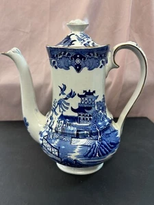Burleigh Ware England Blue Willow Gold Trim Coffee Pot Estate Item Very Nice - Picture 1 of 9