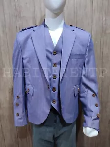 Purple Herringbone Tweed Crail Argyle Scottish Kilt Jacket & Vest - Picture 1 of 12
