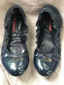 Prada Mujer Elástico Charol Pisos Azul Marino Talla 37 - Imagen 1 de 14