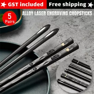 5 Pairs Premium Quality Alloy Chinese Japanese Chopsticks Dishwasher Safe Black - Picture 1 of 12