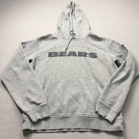 Chicago Bears Hoodie Mens Medium Gray Nike Sweatshirt On Field NFL Logo Fleece Cover