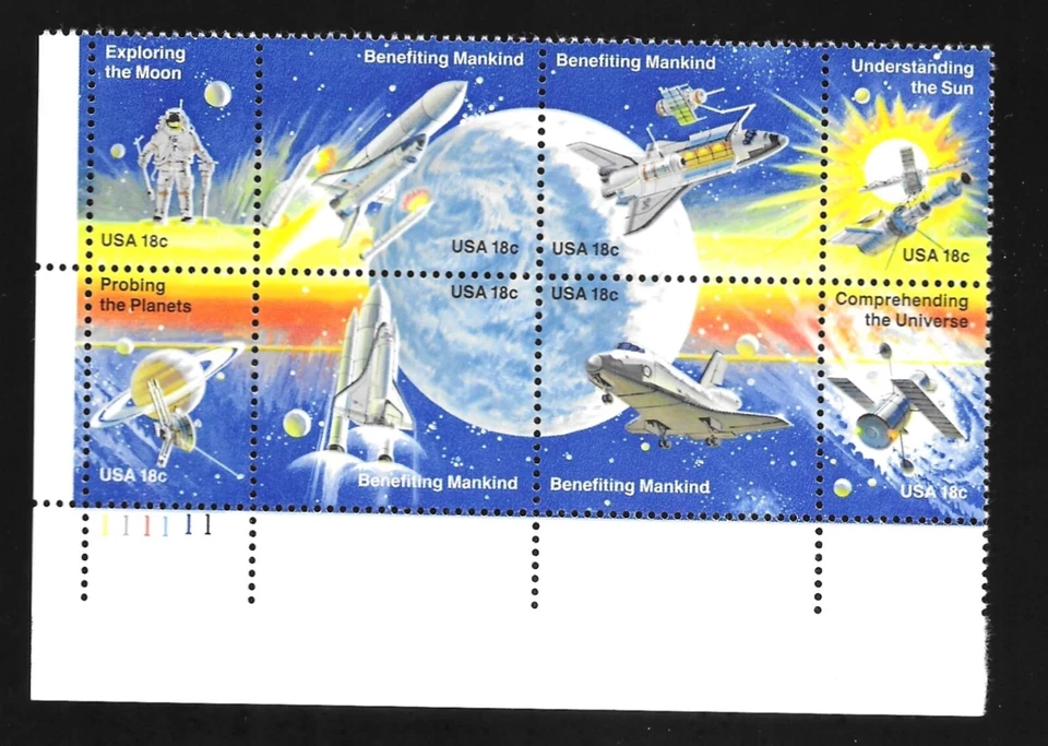 US 1981 Scott # 1912 - 1919 Benefiting Mankind Space Block of 8 18 Cents Stamps - Image 1 of 1