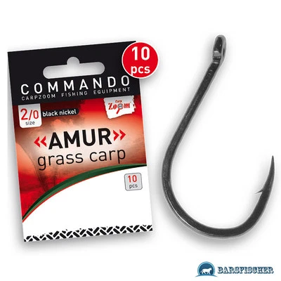 CARPZOOM COMMANDO AMUR-GRASS CARP HOOKS / KARPFENHAKEN MIT ÖHR ANGELHAKEN LOSE