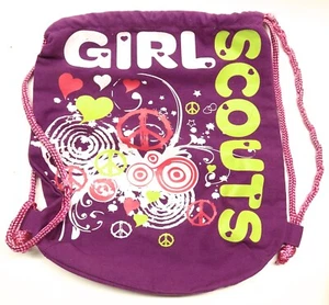 16"x13" Girl Scouts Girl Power Purple & Pink Drawstring Backpack Tote Bag RARE - Picture 1 of 5