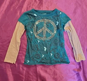 Girl's L.A. Conduct Teal with Sparkly Peace Sign Long Sleeve Shirt - Size XS - Picture 1 of 2