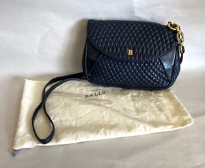 Vintage Bally Navy Quilted Leather Crossbody / Clutch With Dust Bag - Picture 1 of 11