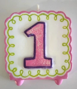 Pink Green Glitter Number One 1st Birthday Party Cake Cupcake Candle x 1 - Picture 1 of 2