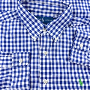 Ralph Lauren Shirt Men XL Blue Button Up Blake Two Ply Poplin Gingham Check A97* - Picture 1 of 14