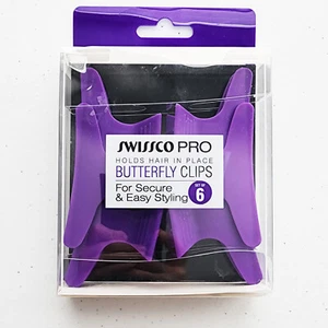 NWT Swissco Pro Purple Butterfly Hair Clips SET OF 6 - Picture 1 of 2