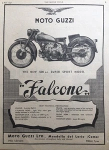 MOTO GUZZI FALCONE 500 SUPER SPORT ORIGINAL 1950 B/W ADVERTISEMENT 24cm by 18cm - Picture 1 of 4