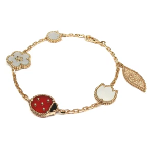 Van Cleef & Arpels Lucky Spring Bracelet 5 Charm 18K Rose gold Pearl Carnelian - Picture 1 of 8