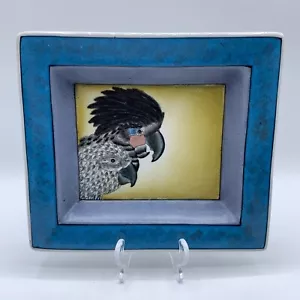 Plato de cerámica pequeño pájaro loro plato bandeja plato de baratija con borde azul arte cuenco aves - Imagen 1 de 12