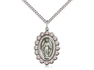Sterling Silver Miraculous Medal CatholicPendant Necklace 18" Chain GiftBox - Picture 1 of 3