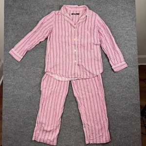 Lauren Ralph Lauren Pajama Set Womens L Striped Pink White Cotton Sleepwear - Picture 1 of 9
