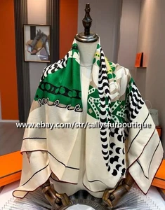 2025 Sallys 70% Cashmere & 30% Silk Saddle Print Double Face Scarf Shawl 53" - Picture 1 of 49