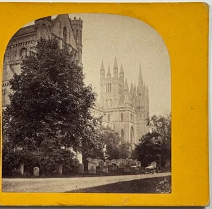 Catedral de Peterborough, impresionante arquitectura gótica e histórica tarjeta de vista estéreo - Imagen 1 de 4