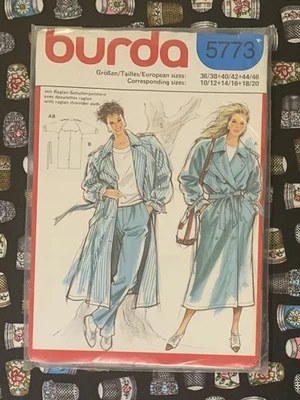 *VTG* Burda Sewing Pattern 5773 Double Breasted Trench Coat UNCUT Size 10-20  - Image 1 of 2