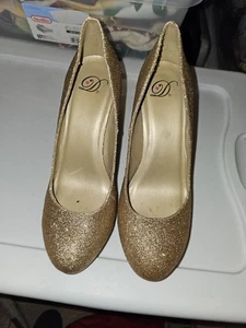 Zapatos de tacón alto Heart in D oro brillo plataforma ~ talla 9 - Imagen 1 de 10