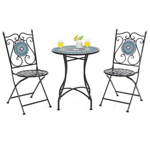 Patio 3pcs Bistro Set Mosaic Pattern Heavy-Duty Metal Dining Folding Outdoor - Picture 1 of 10