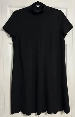 Tiana B Women's Size 8 Pullover Shift Dress Short Sleeve Black Scalloped Hem - Image 1 of 4