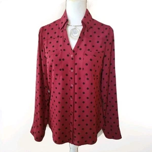 NWOT Express The Portofino Shirt Top Blouse Button Up Slim Fit Sm Polka Dot - Picture 1 of 3