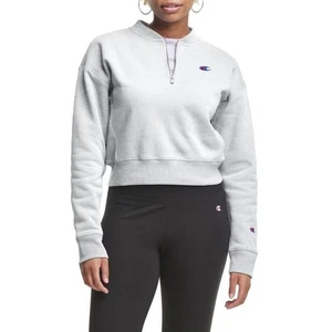 Champion Women's Reverse Weave 1/4 Zip Crop Sweatshirt in Silver XS MSRP $60 - Picture 1 of 6