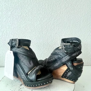 Lane Boots LEXINGTON Womens Black Wedges 6.5 Western Sandals Cowgirl Wooden Heel - Picture 1 of 11