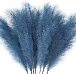 7-Pcs 38"/3.1FT Blue Pampas Grass Large Tall Fluffy Artificial Fake Flower Bo... - Picture 1 of 7